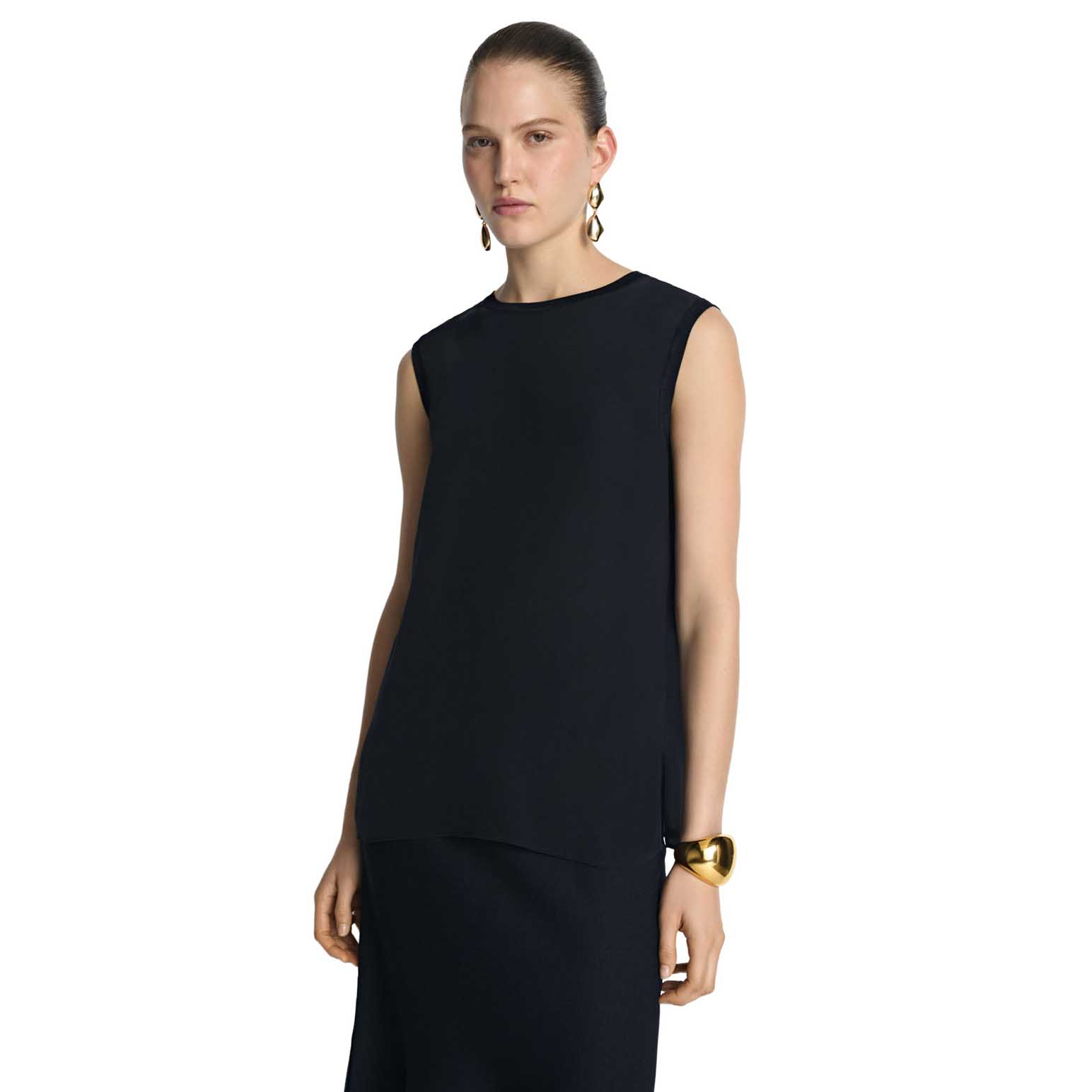Veronika Maine Silk Rib Trim Tank